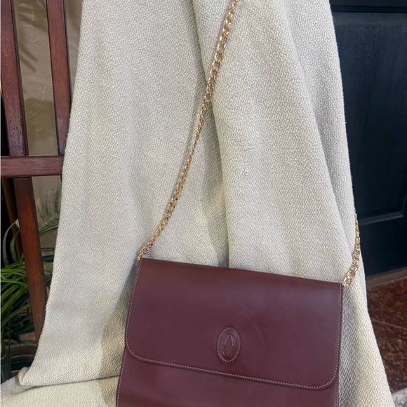 Cartier Burgundy Leather Clutch with After Market Gold Chain and Original Card - Picture 2 of 11